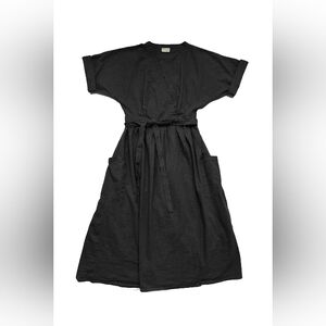 Women's Black Wrap Tie Waist Dress